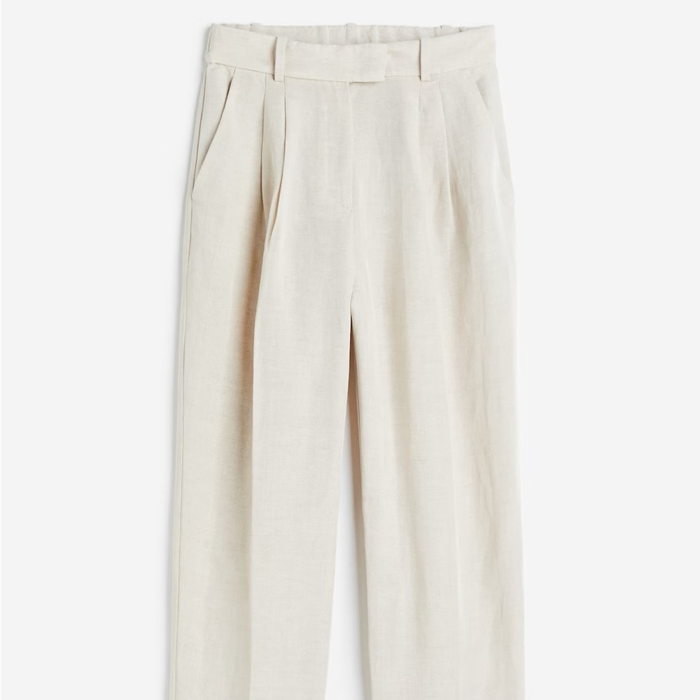 H&M Light Beige Linen Blend Women's Trousers